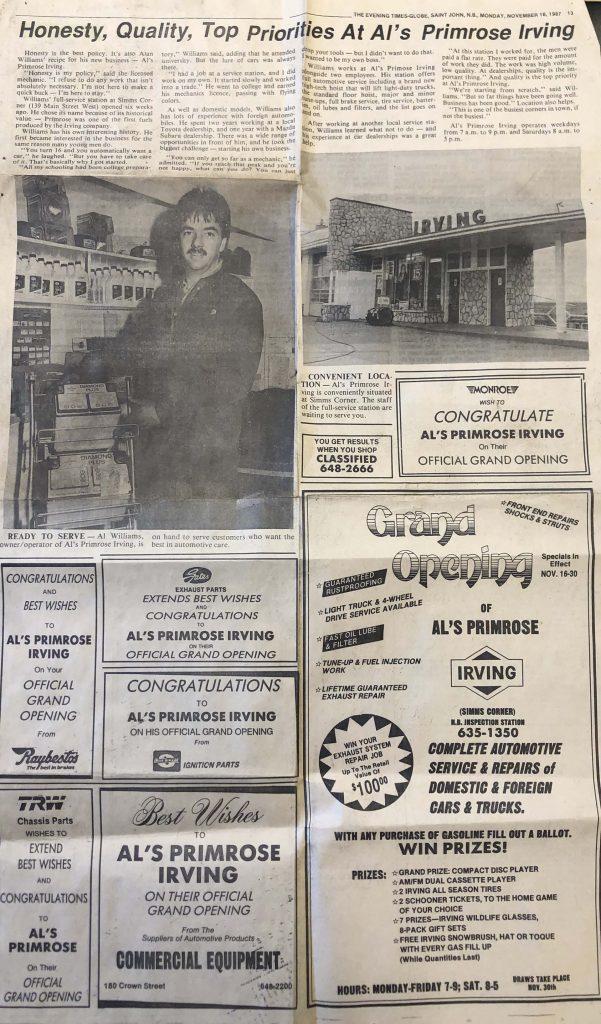 It all started back in 1986 with Al William's first garage, Al's Primrose Irving.